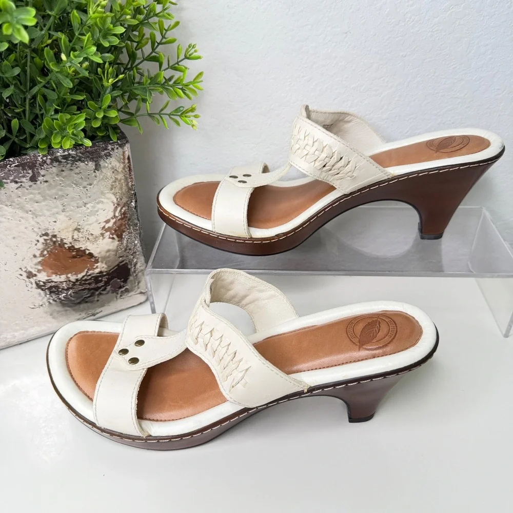 Nurture Leif Sandals Womens White Woven Leather Studded Boho Kitten Heel 9.5M